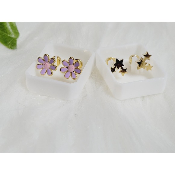 2 Sets of Star and Purple Flower Style Stainless Steel Earrings  02034 - Picture 6 of 10